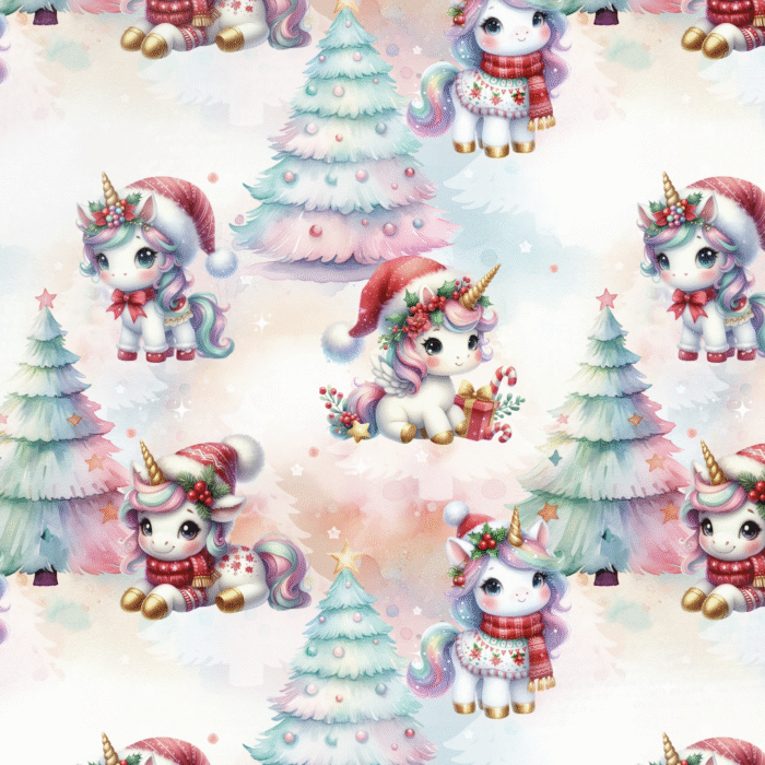 Tissu Imprimé Licorne Magique Noel, 10 tissus au choix