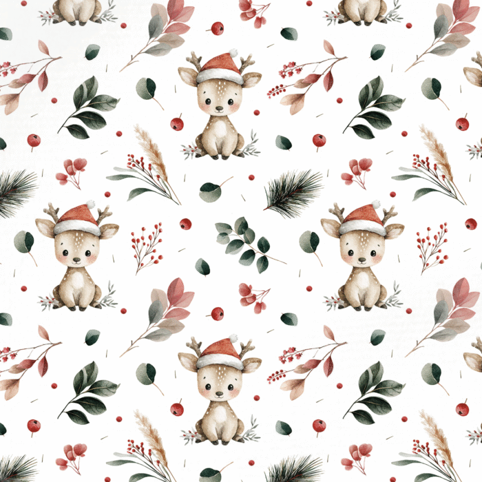Tissu Imprimé Noel Cerf Mignon Brindilles, 10 tissus au choix