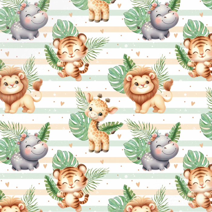 Tissu Imprimé Animaux Safari Feuilles Rayures, 11 tissus au choix