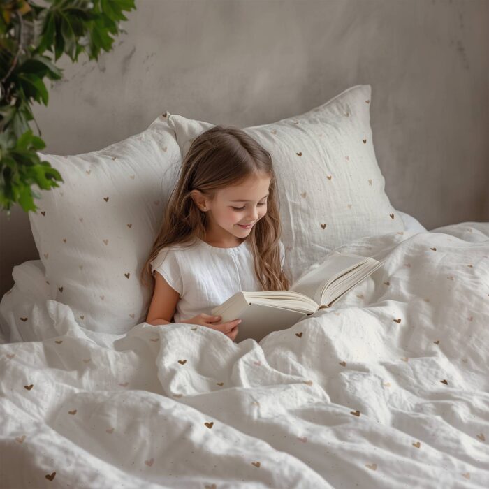 Tissu Imprimé Coeurs Poesie Beige, 10 tissus au choix – Image 3