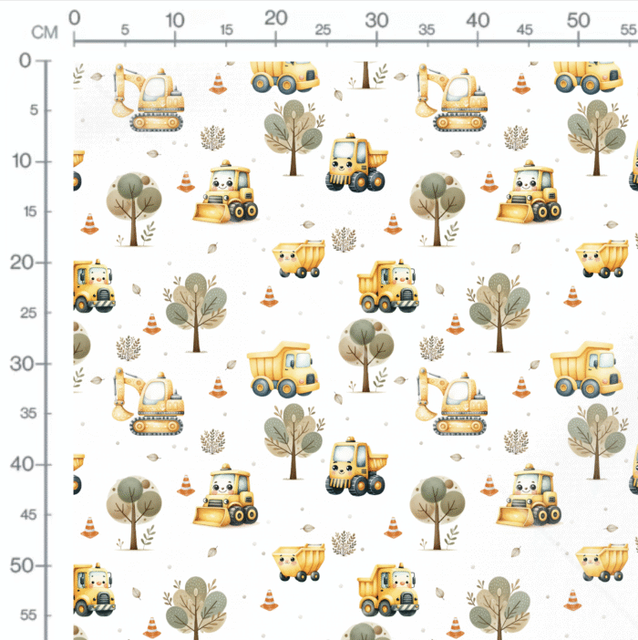 Tissu Imprimé Camions Mignons Jaunes, 10 tissus au choix – Image 2