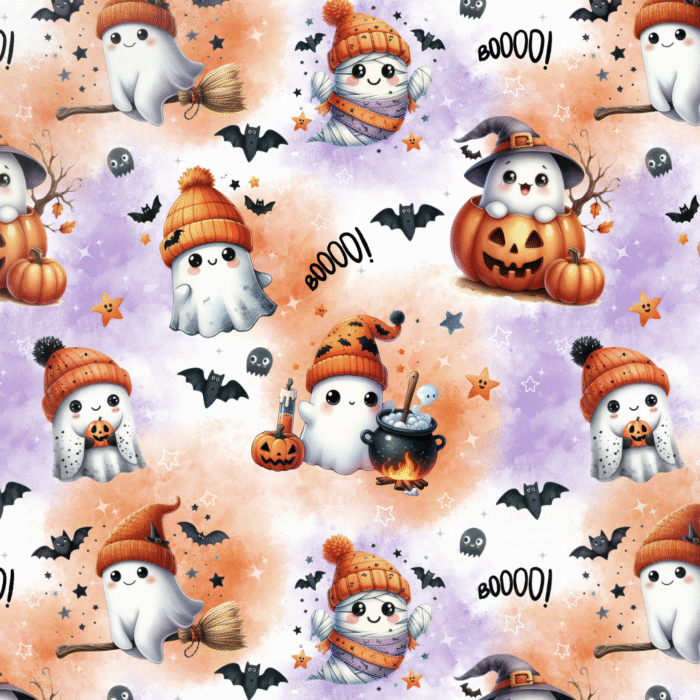 Tissu Imprimé Halloween Fantome Mignon, 10 tissus au choix