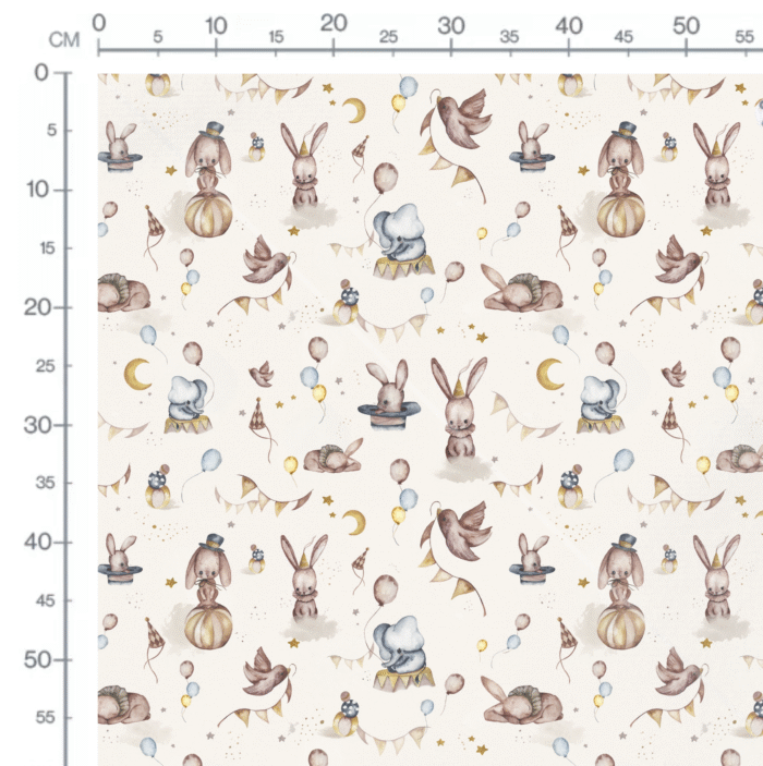 Tissu Imprimé Lapin Elephant Cirque, 10 tissus au choix – Image 2