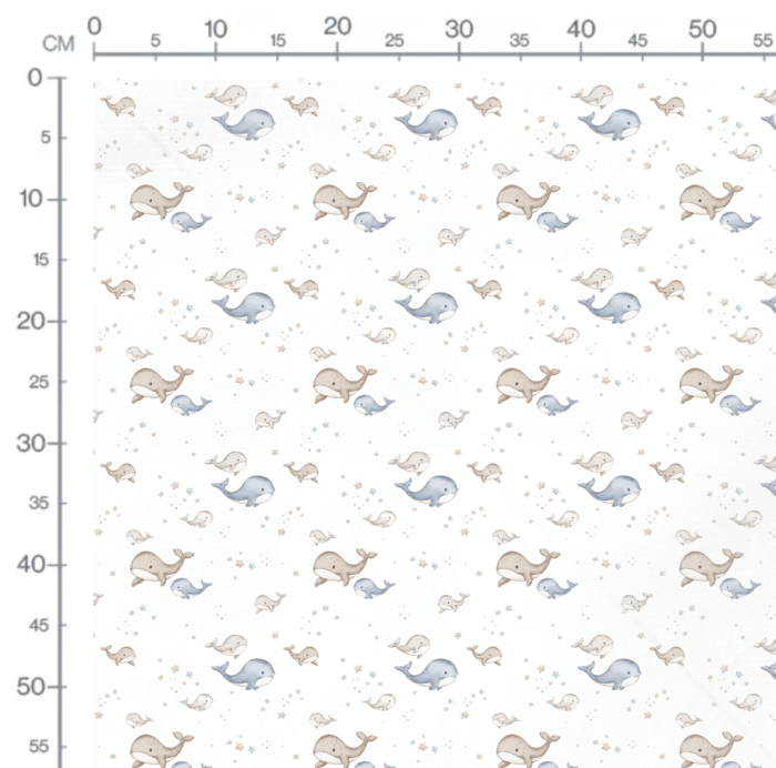 Tissu Imprimé Baleines et Etoiles Blanc, 10 tissus au choix – Image 2