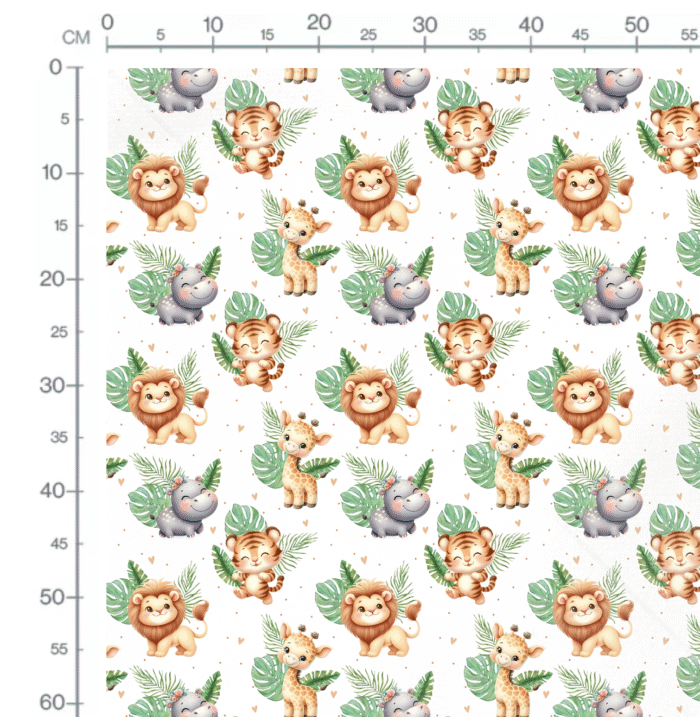 Tissu Imprimé Animaux Safari Feuilles Blanc, 11 tissus au choix – Image 2