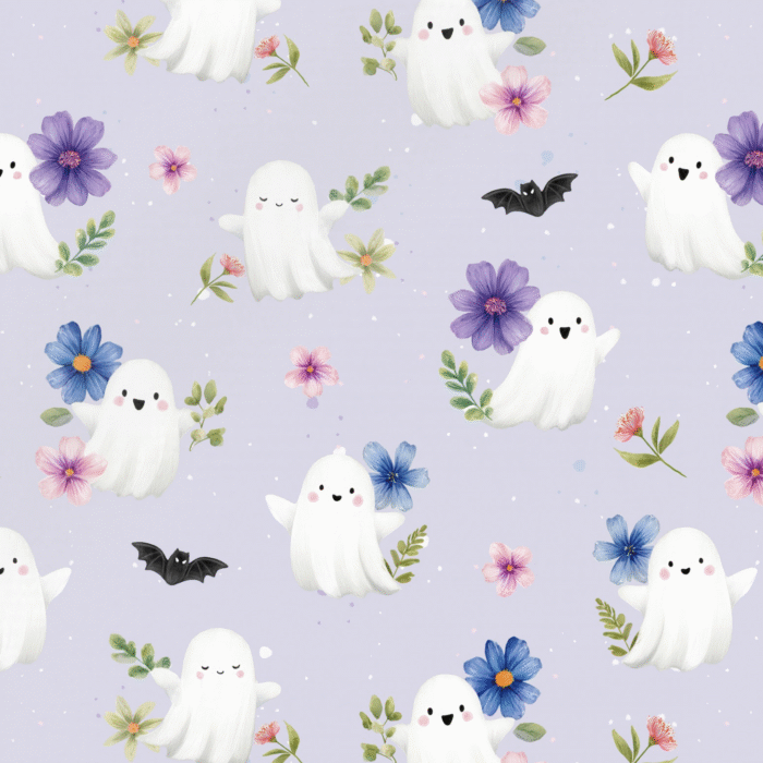 Tissu Imprimé Halloween Fantome Fleurs Lavande, 10 tissus au choix