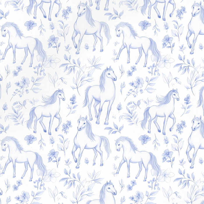 Tissu Inspiration Toile de Jouy Chevaux Bleu, 11 tissus au choix
