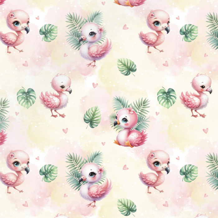 Tissu Imprimé Flamant Rose Mignon Feuilles, 11 tissus au choix