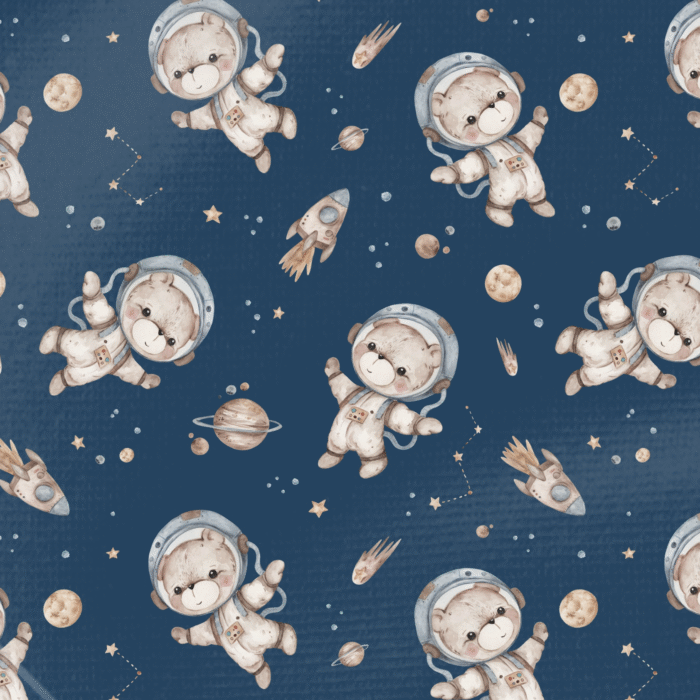 Tissu Imprimé Ourson Peluche Planetes Nuit, 10 tissus au choix