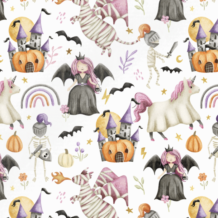Tissu Imprimé Halloween Chateau Princesse, 10 tissus au choix