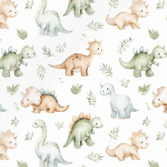Tissu Imprimé Dinosaures et Feuilles Pastel, 11 tissus au choix