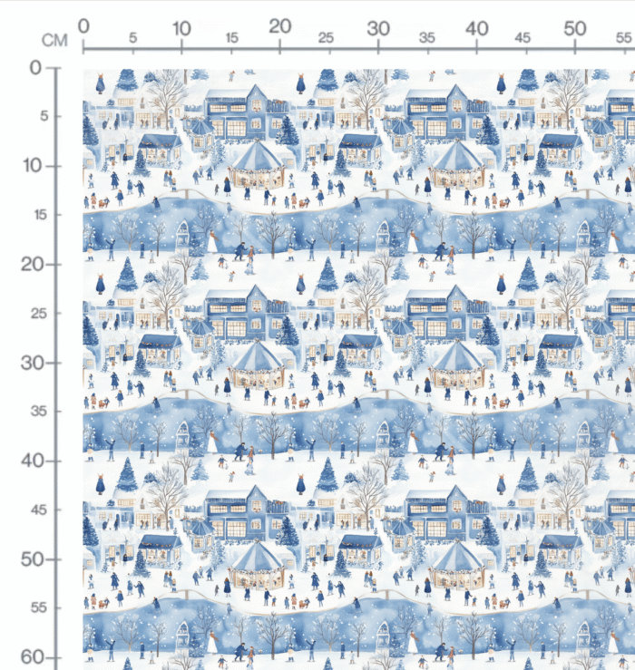Tissu Imprimé Noel Joyeux Village Bleu, 10 tissus au choix – Image 2