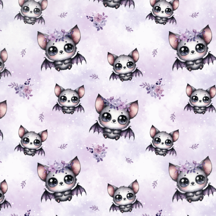 Tissu Imprimé Chauve Souris Mignonne Violet, 10 tissus au choix