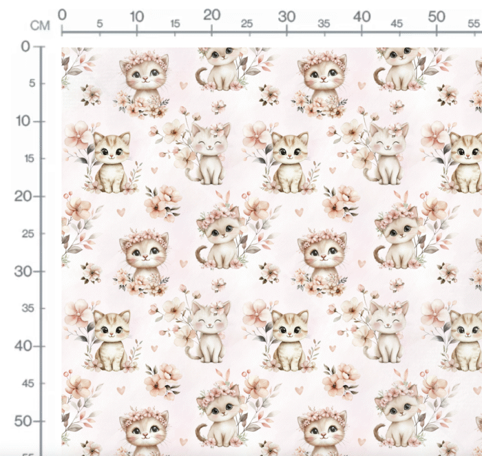 Tissu Exclusif Chats et Fleurs Rose, 11 tissus au choix – Image 2