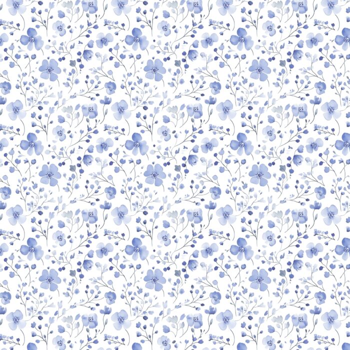 Tissu Fleurs Indigo Aquarelle Blanc, 11 tissus au choix
