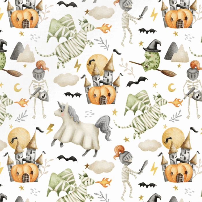Tissu Imprimé Halloween Chevalier Dragon, 10 tissus au choix