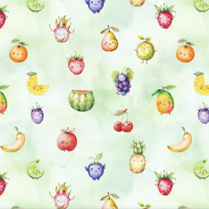 Tissu Exclusif Fruits Joyeux Vert, 11 tissus au choix