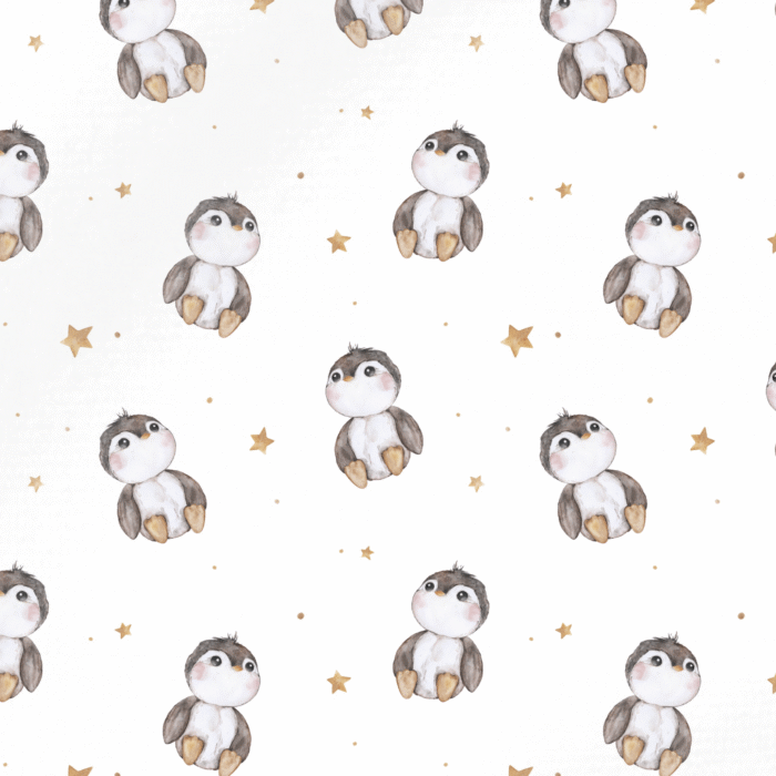 Tissu Imprimé Pingouin Mignon Etoiles, 10 tissus au choix