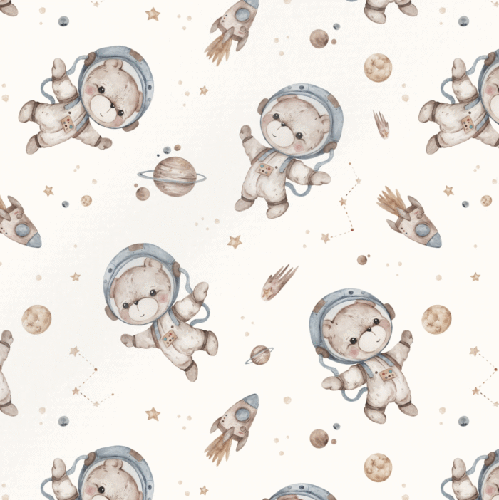 Tissu Imprimé Ourson Peluche Planetes Crème, 10 tissus au choix