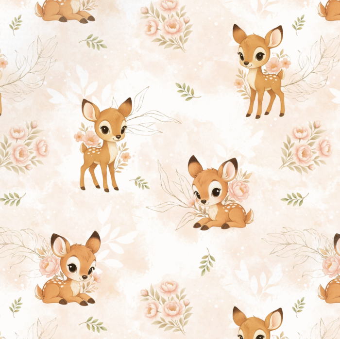 Tissu Imprimé Biche et Fleurs Roses, 11 tissus au choix