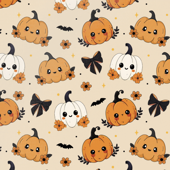 Tissu Imprimé Halloween Citrouille Fleurs Pastel, 10 tissus au choix