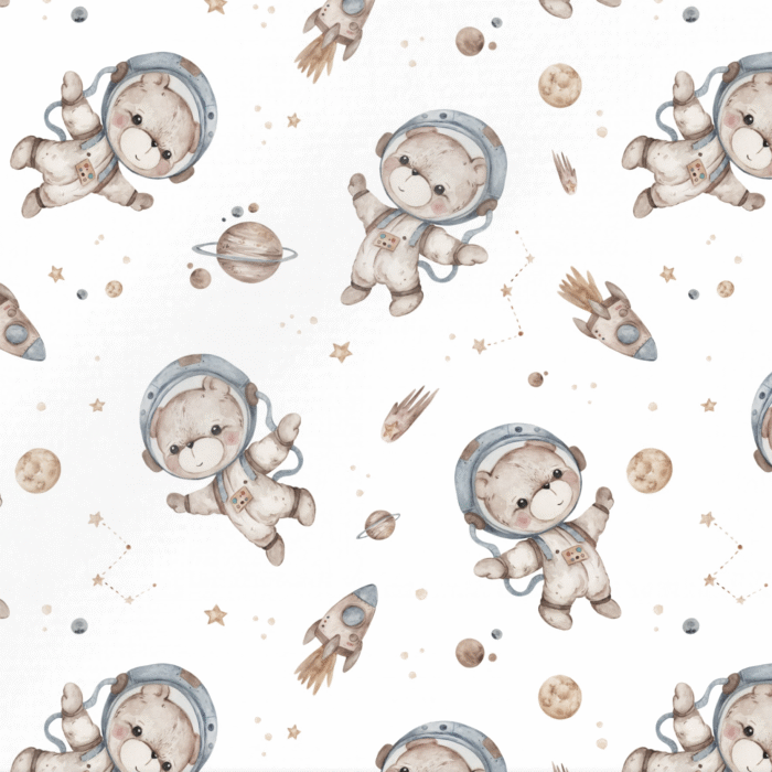 Tissu Imprimé Ourson Peluche Planetes Blanc, 10 tissus au choix