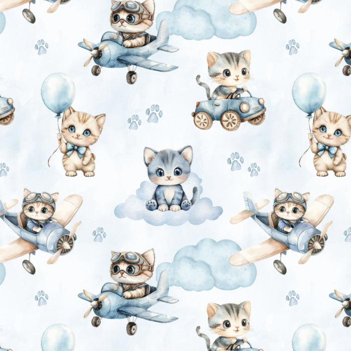 Tissu Exclusif Chats Ciel Bleu, 11 tissus au choix