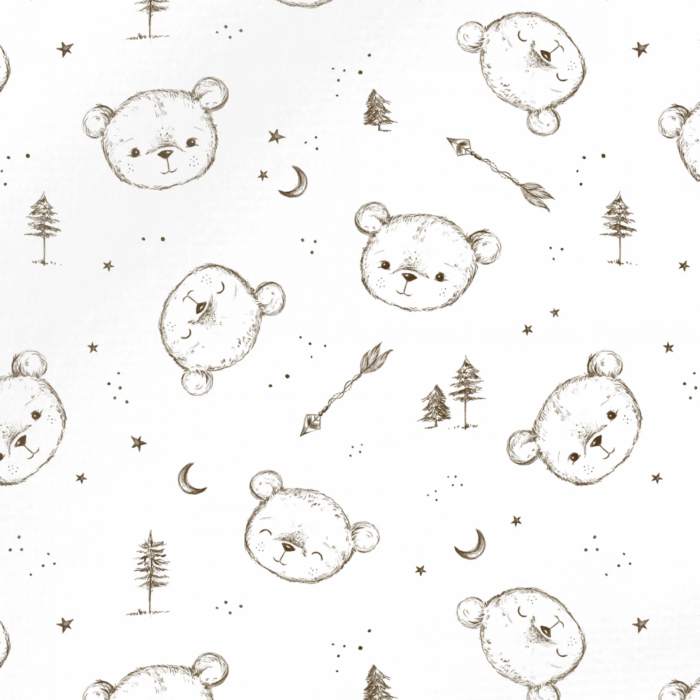 Tissu Imprimé Ourson Boho Lune Blanc, 10 tissus au choix