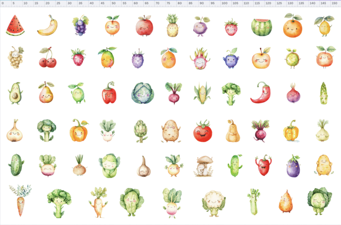 Lot de Panneaux Fruits et Légumes pour dinette, lingettes...