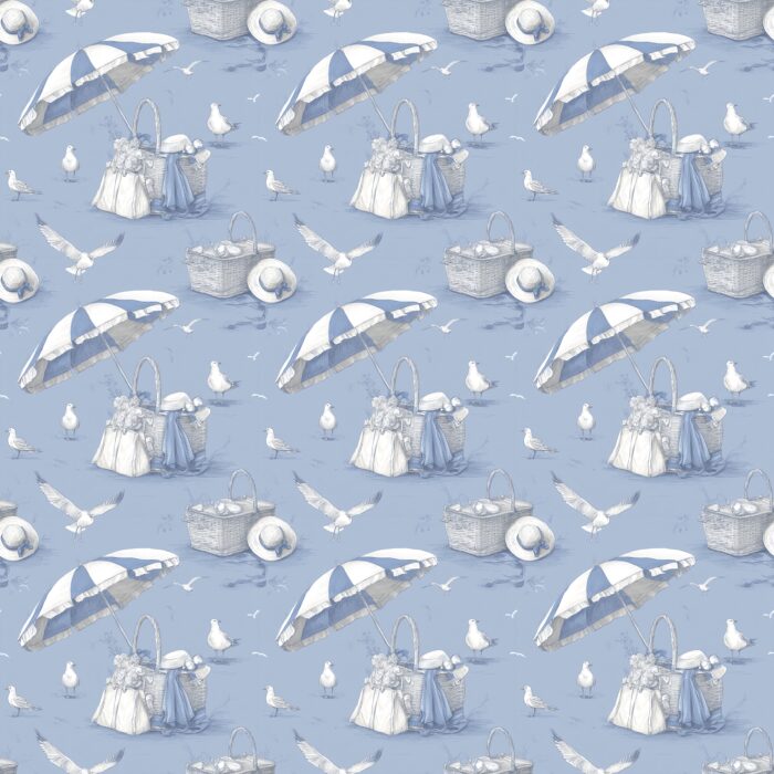 Tissu Inspiration Toile de Jouy A la Plage Bleu, 11 tissus au choix