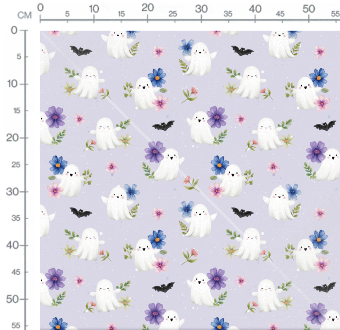 Tissu Imprimé Halloween Fantome Fleurs Lavande, 10 tissus au choix – Image 2