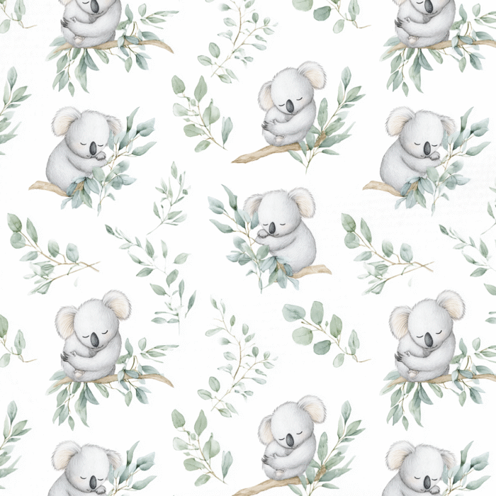Tissu Imprimé Koala Feuilles Aquarelle, 11 tissus au choix