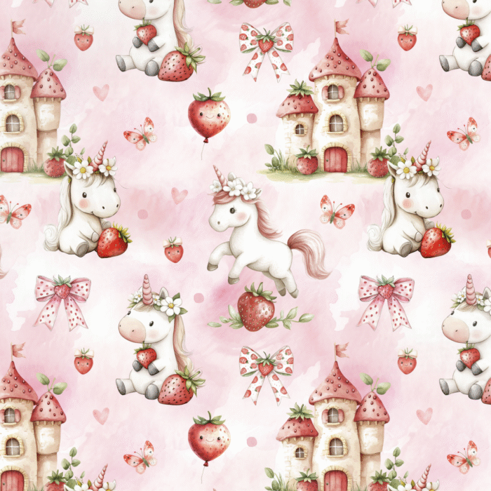 Tissu Imprimé Licorne Fraises Rose, 11 tissus au choix