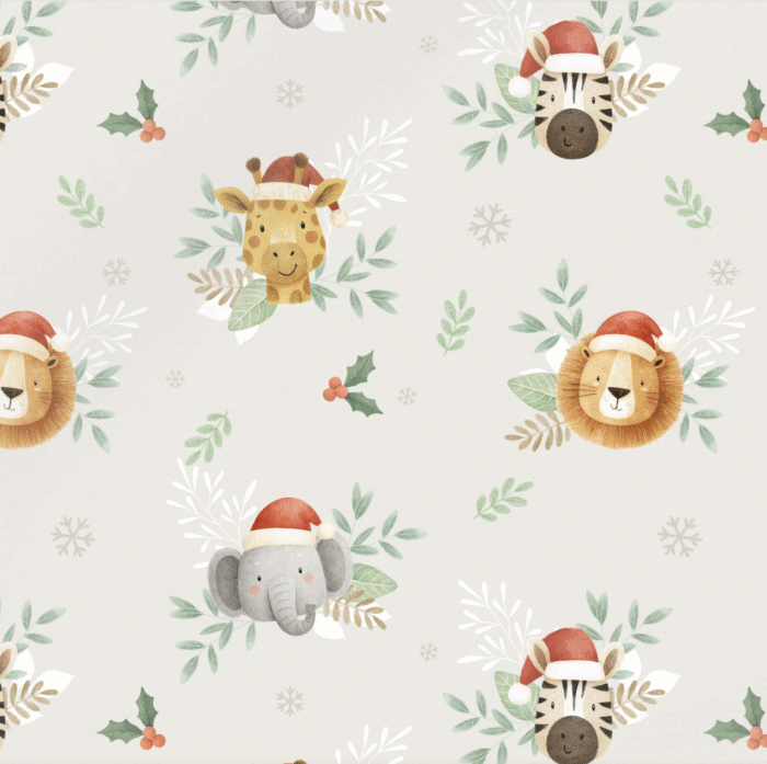 Tissu Imprimé Noel Animaux de la Savane, 10 tissus au choix