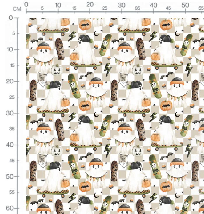 Tissu Imprimé Halloween Skate Damier, 10 tissus au choix – Image 2