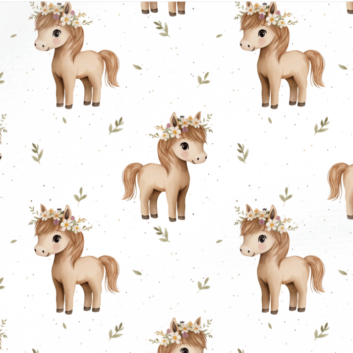 Tissu Imprimé Cheval Couronne de Fleurs, 11 tissus au choix