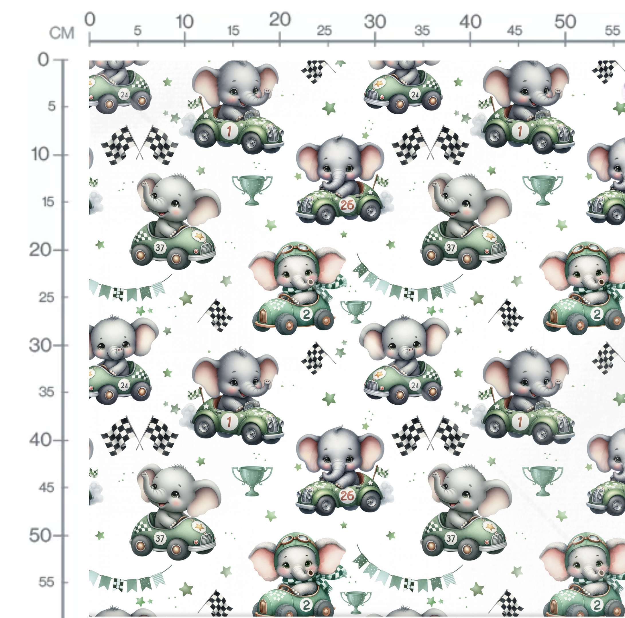 Tissu Imprimé Elephant Voiture Verte, 11 tissus au choix – Image 2