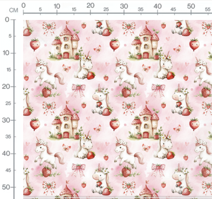 Tissu Imprimé Licorne Fraises Rose, 11 tissus au choix – Image 2