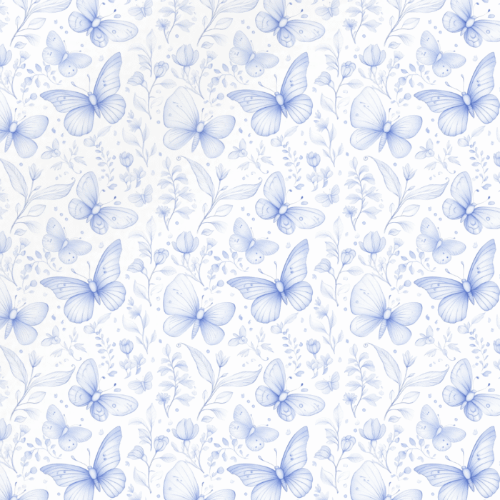 Tissu Inspiration Toile de Jouy Papillons Bleu, 11 tissus au choix
