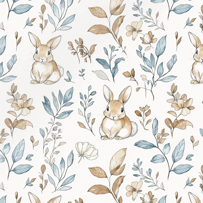 Tissu Imprimé Lapin Feuilles Fleurs, 11 tissus au choix
