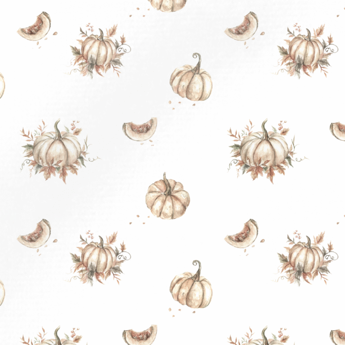Tissu Imprimé Automne Citrouille Boho Blanc, 11 tissus au choix