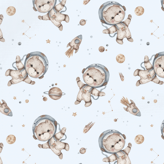 Tissu Imprimé Ourson Peluche Planetes Bleu, 10 tissus au choix