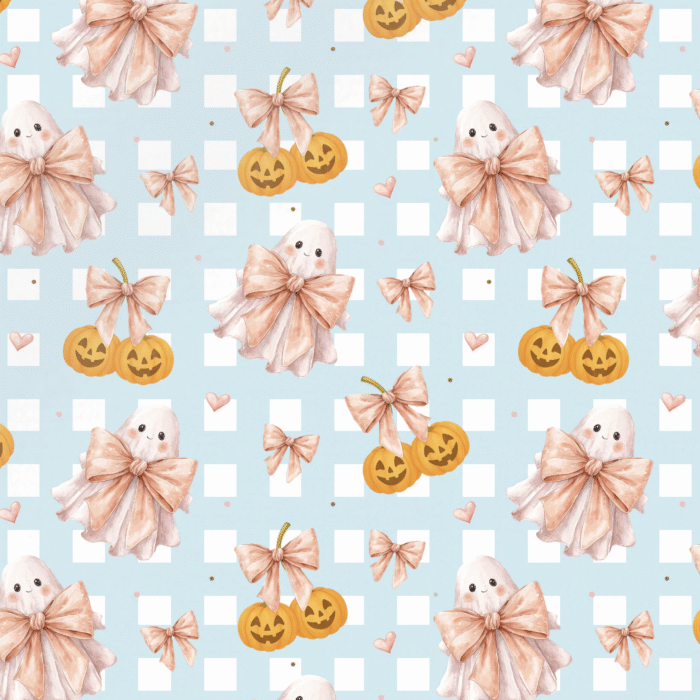 Tissu Imprimé Halloween Vichy Bleu, 10 tissus au choix