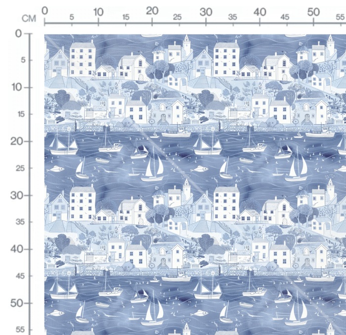 Tissu Imprimé Marin Village Bateau Bleu, 11 tissus au choix – Image 2
