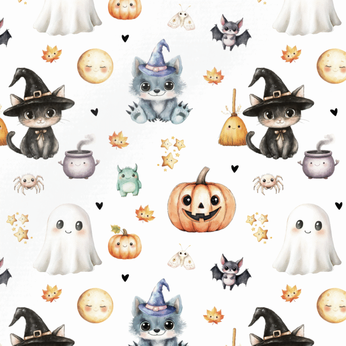 Tissu Imprimé Bébé Halloween Automne Blanc, 10 tissus au choix