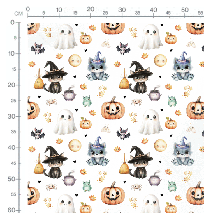 Tissu Imprimé Bébé Halloween Automne Blanc, 10 tissus au choix – Image 2