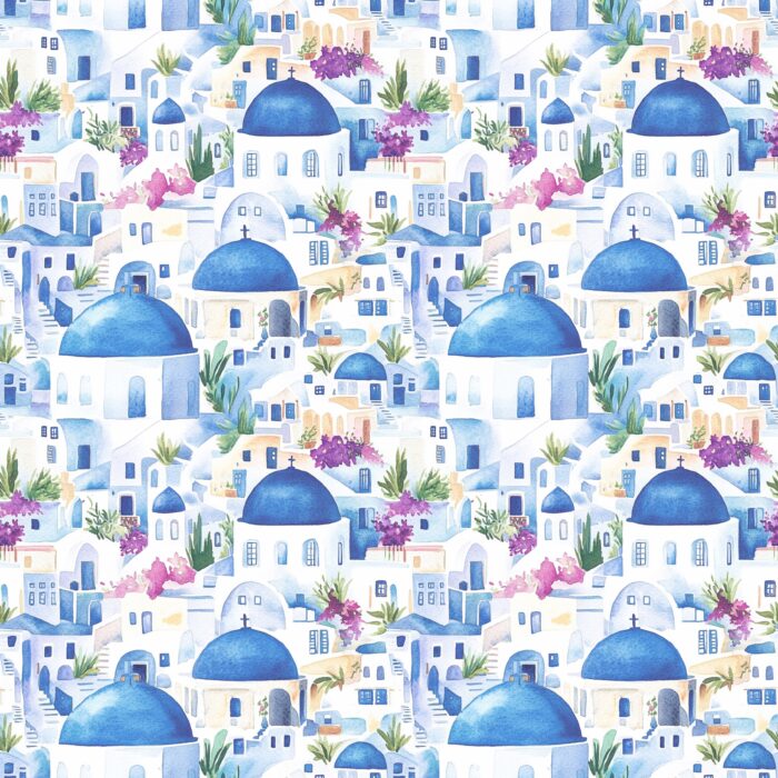 Tissu Imprimé Santorin Aquarelle, 11 tissus au choix
