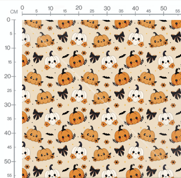 Tissu Imprimé Halloween Citrouille Fleurs Pastel, 10 tissus au choix – Image 2