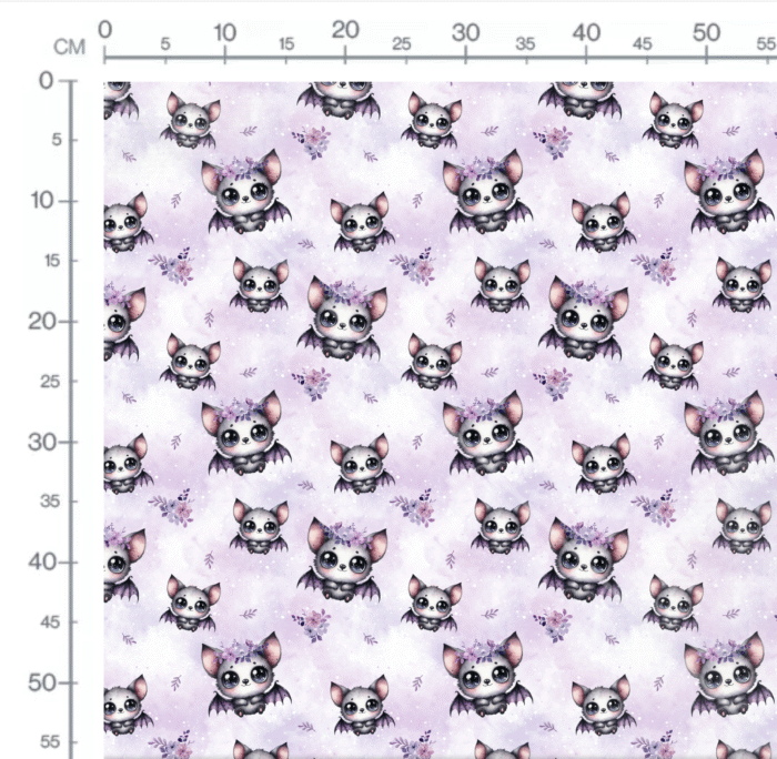 Tissu Imprimé Chauve Souris Mignonne Violet, 10 tissus au choix – Image 2