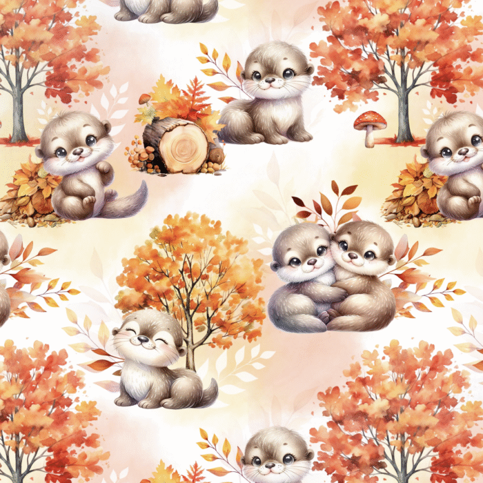 Tissu Imprimé Automne Loutre Mignonne, 11 tissus au choix